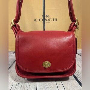 Coach Red Leather Shoulder Bag with Gold Hardware